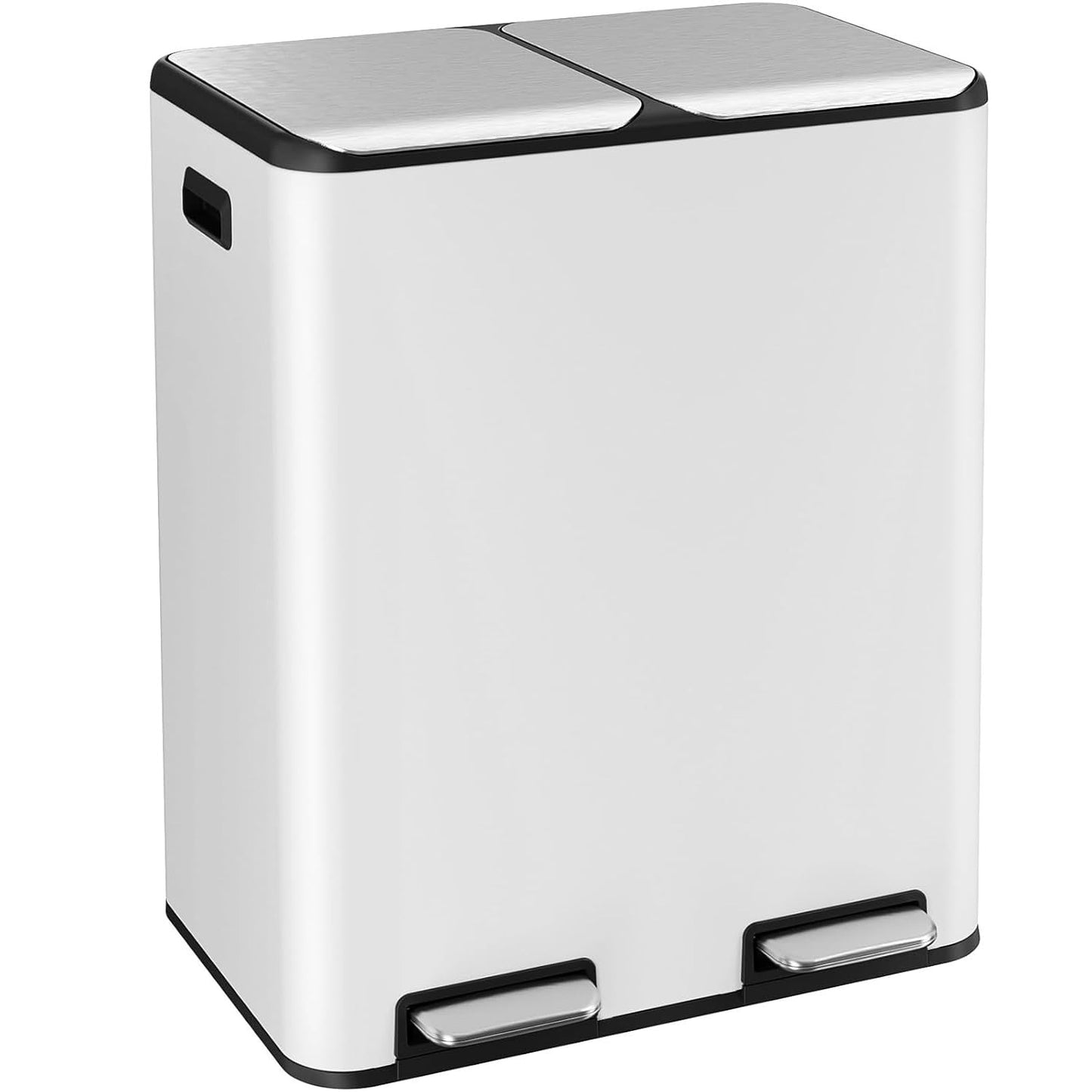 16 Gal (2 x 30 L) Dual Trash Can, Stainless Steel Kitchen Garbage Bin, Recycle Dustbin with Odor