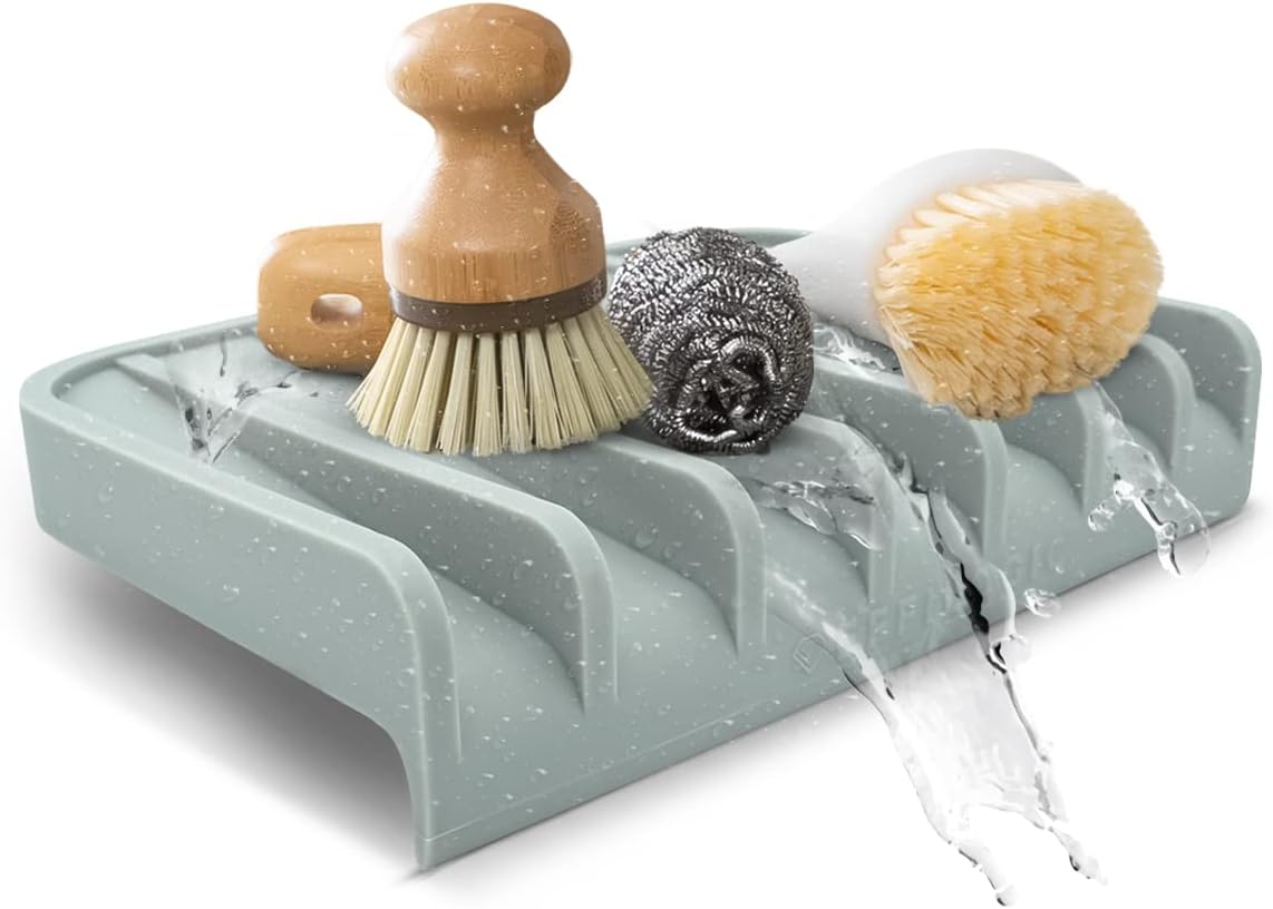Effilogic Silicone Sponge Holder – Self-Draining Kitchen Sink Organizer, Quick Dry Mat and Counter
