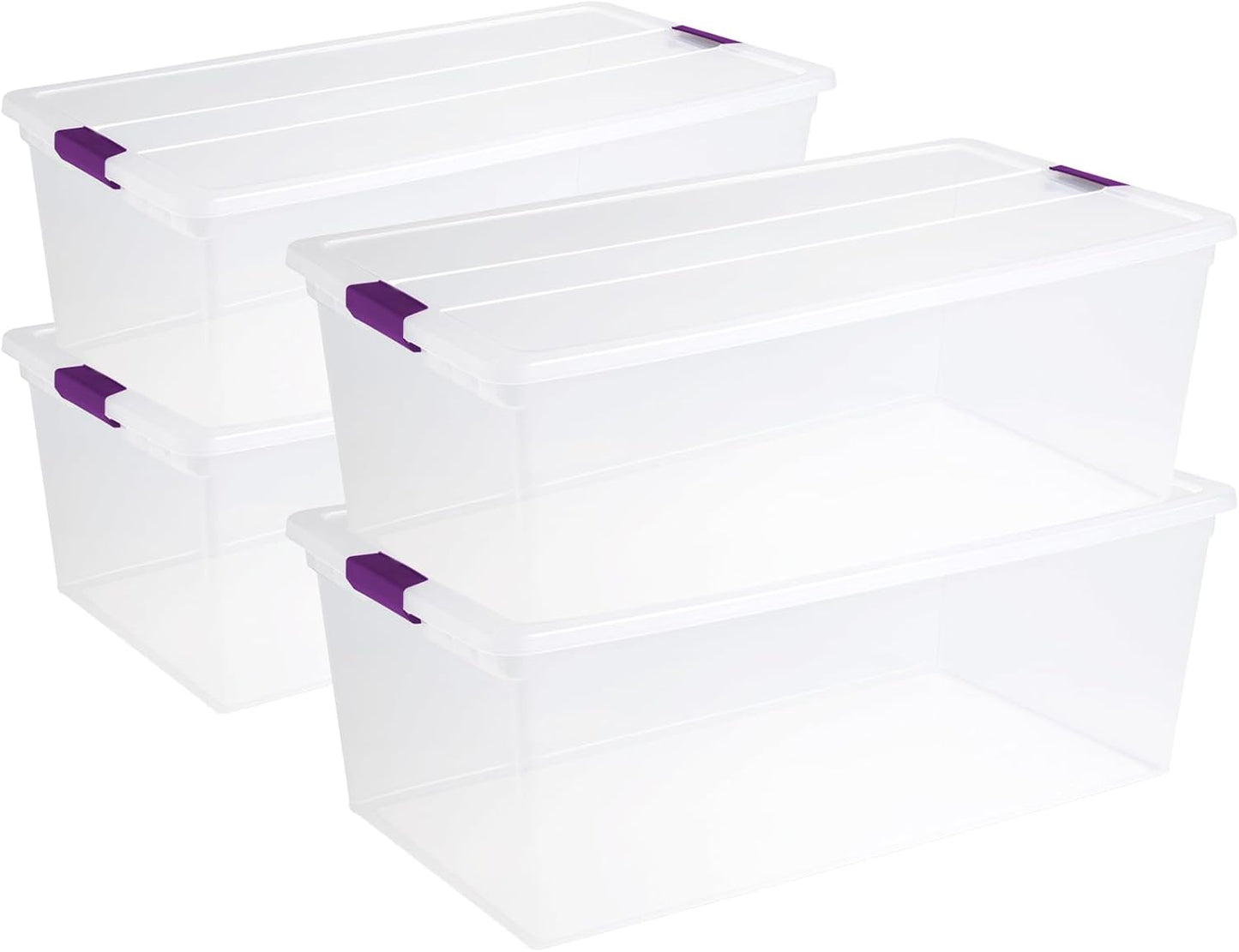 Sterilite 4-Pack 110 Quart ClearView Latch Box, Stackable Organizer Bins with Latching Lids - Clear
