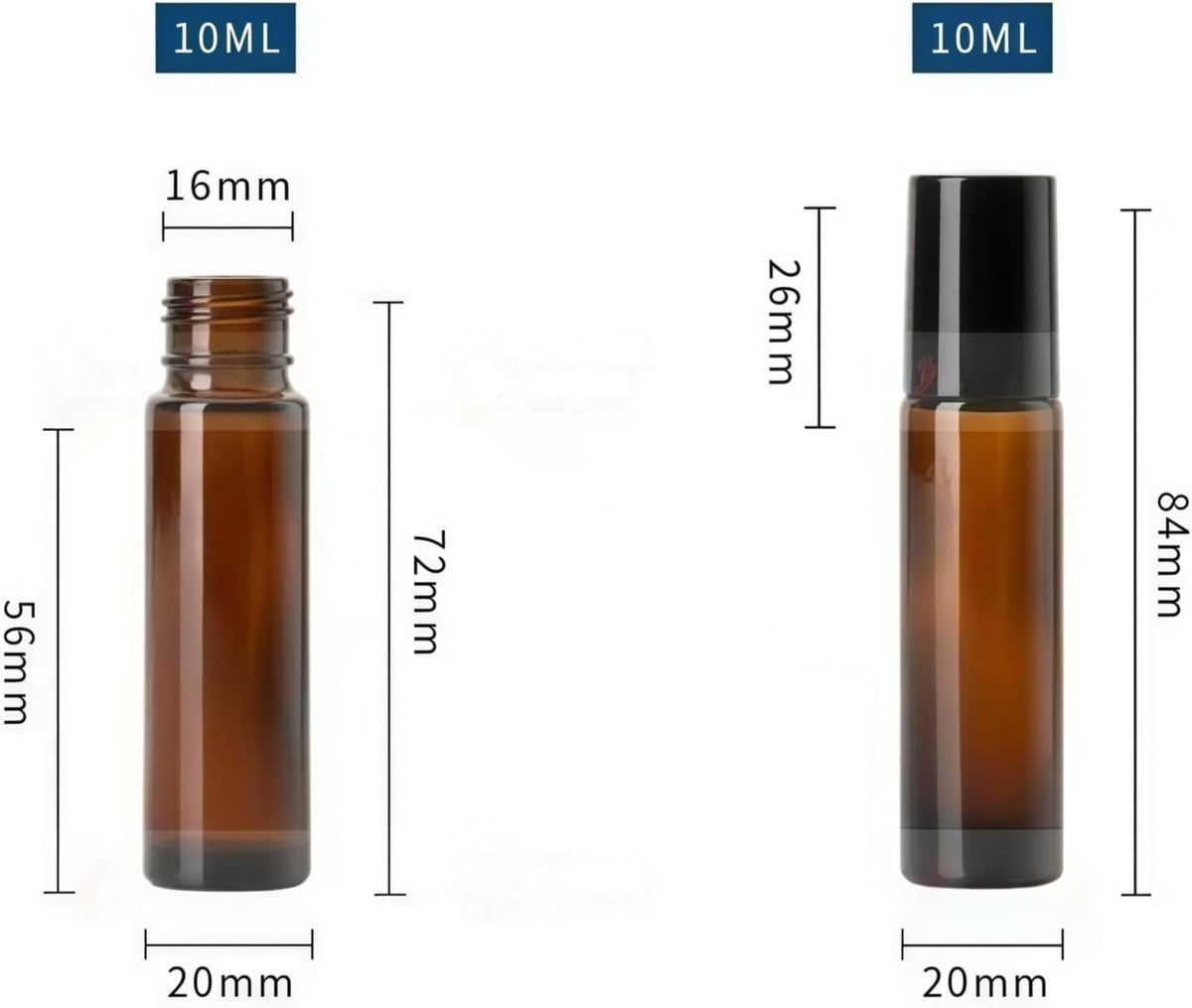 4 Pack 10ml Oil Essential Stainless Roller Bottles, Refillable Amber Glass Roller Bottles for