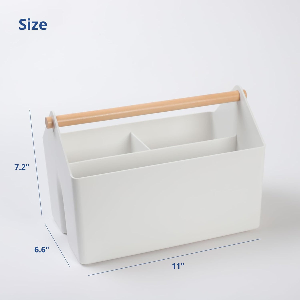 BLUE GINKGO Medium Storage Basket – Plastic Caddy with Wooden Handle for Office, Arts & Crafts, or