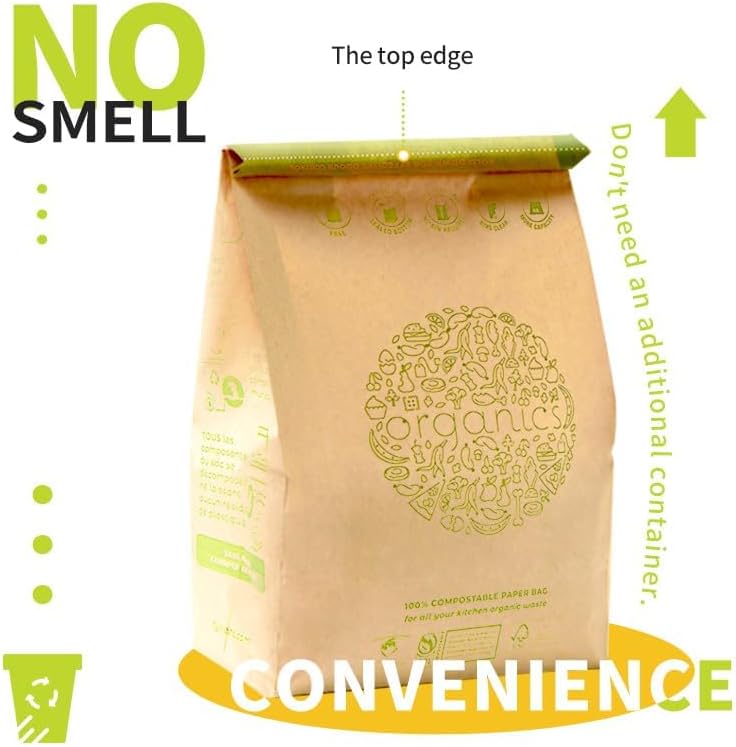 HYTREND-Kitchen Food Waste Bag-120 Bags-%100 Compostable paper Bag - Leak Resistant- Plastic Free