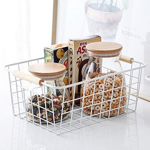 LeleCAT White Wire Baskets for Organizing with Handles，Pantry Organizers and Storage For Kitchen