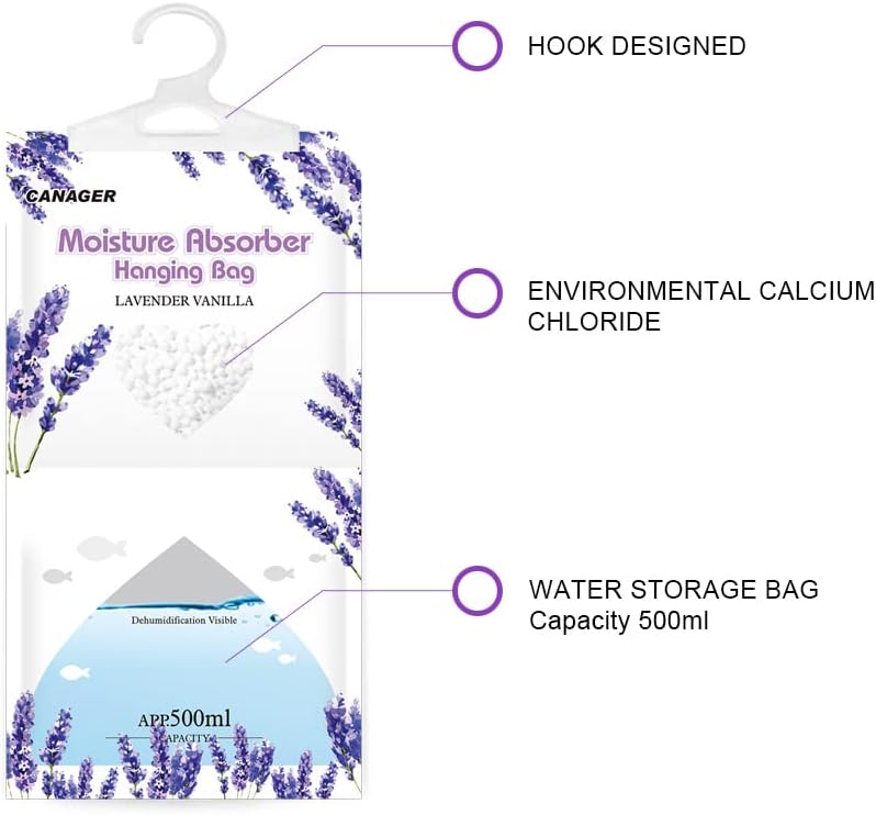 CANAGER Moisture Absorber -12 Pack,Lavender Vanilla Hanging Humidity Bag,Home,Car, and Closet