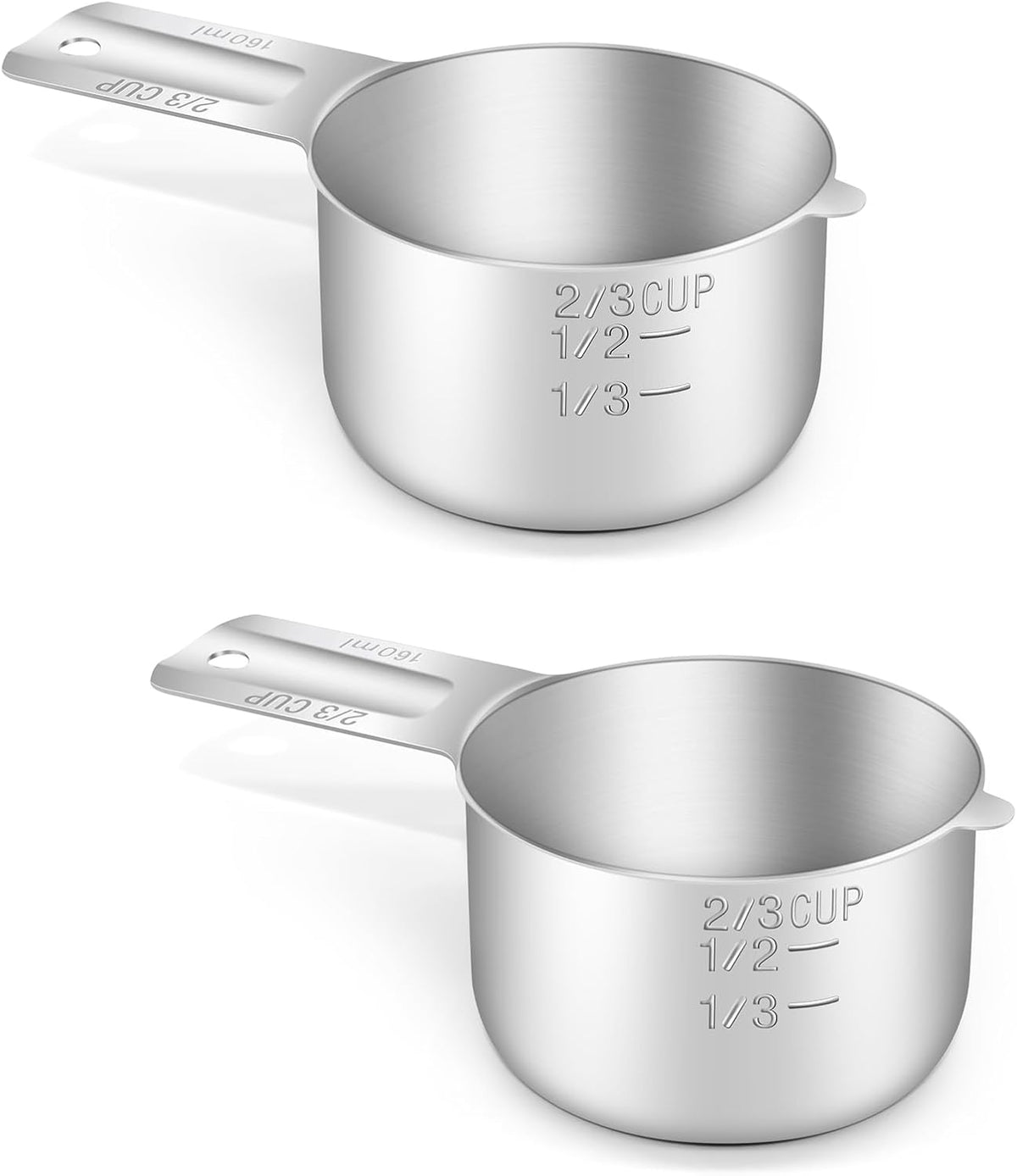 2PCS 2/3Cup (160ml, 5.3oz) Single Measuring Cup, Stainless Steel Measure Scoop, Metric and US