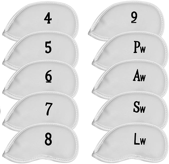 Premium Magnetic Leather Iron and Wedge Golf Club Head Covers | Set of 10 | Fits Most Clubs |