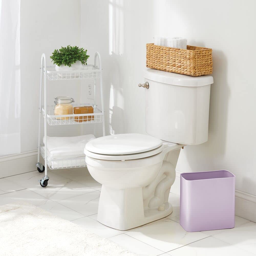 mDesign Metal Wastepaper Bin — Compact Rectangular Bathroom Bin — Rubbish Basket for Home and