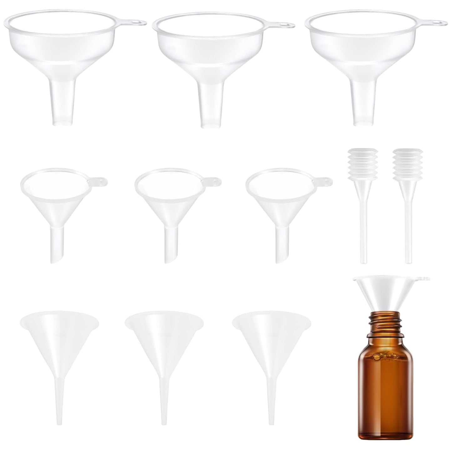 9 Pack Small Funnel Kit 3 Sizes w/Droppers for Kitchen Bottles, Essential Oils, Capsules & Pet