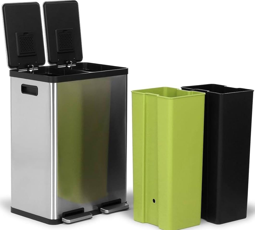 Simpli-Magic 16 Gallon (60L) Step Trash Can – Dual Compartment Kitchen Garbage Can with Waste &