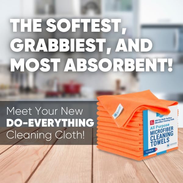 MW Pro Microfiber Cleaning Cloth | Orange | 12 Pack | 16” x 16” | All Purpose Microfiber Towels