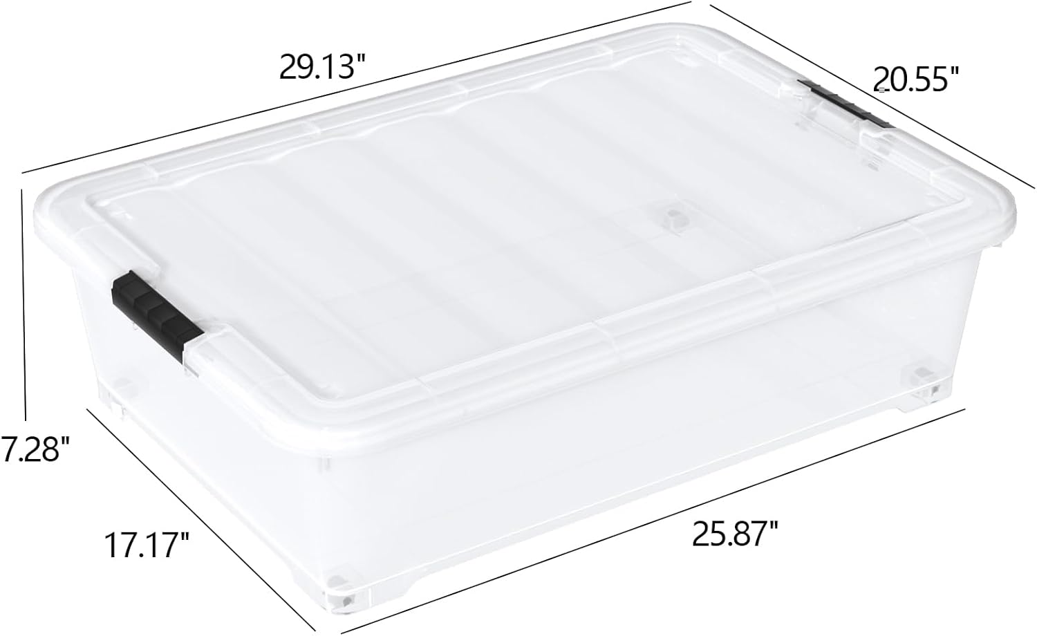 50 Quart Large Clear Plastic Under Bed Storage Bins with Wheels, 3-Pack Stackable Storage Bin with