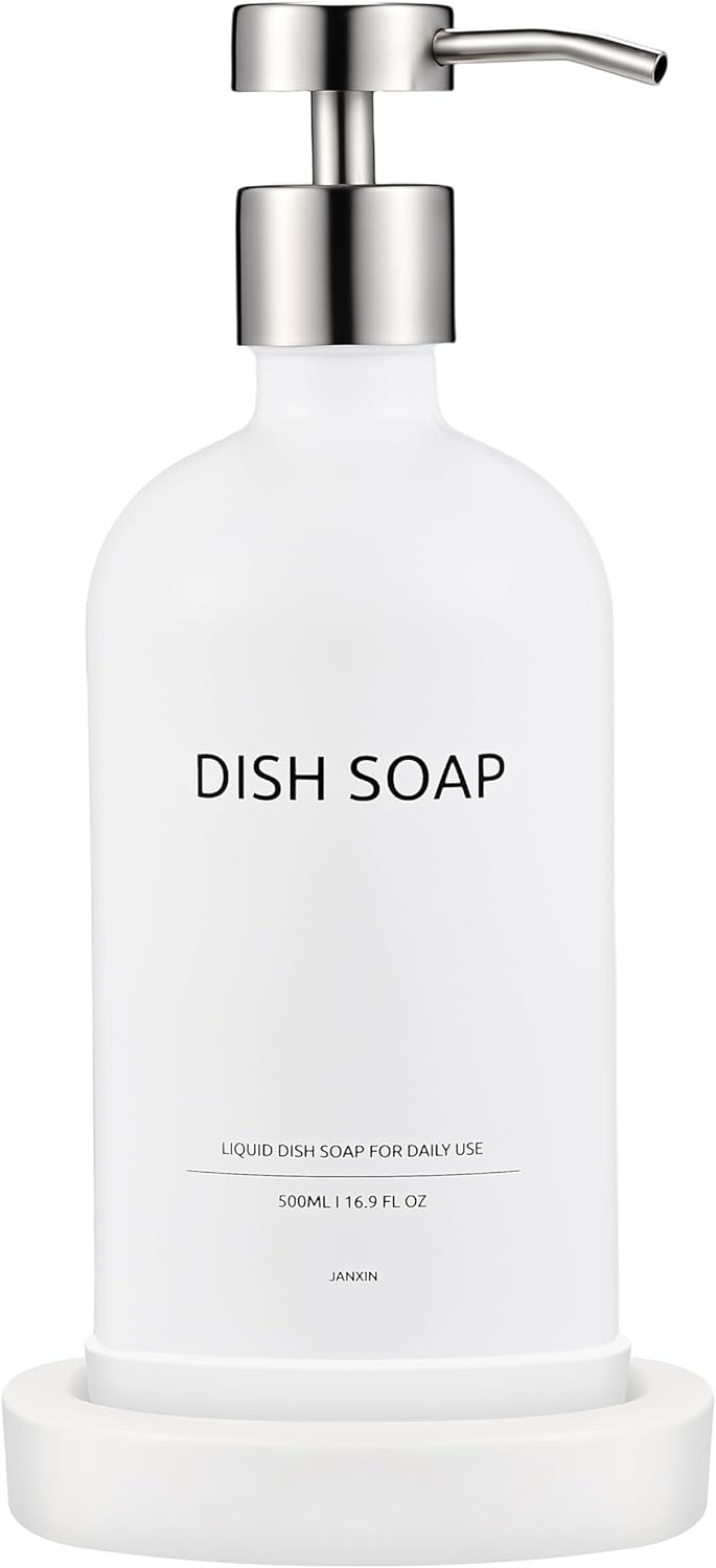 Glass Soap Dispenser Set by Janxin,Bathroom Soap Dispenser Set with Ceramic Tray,Luxury Bathroom
