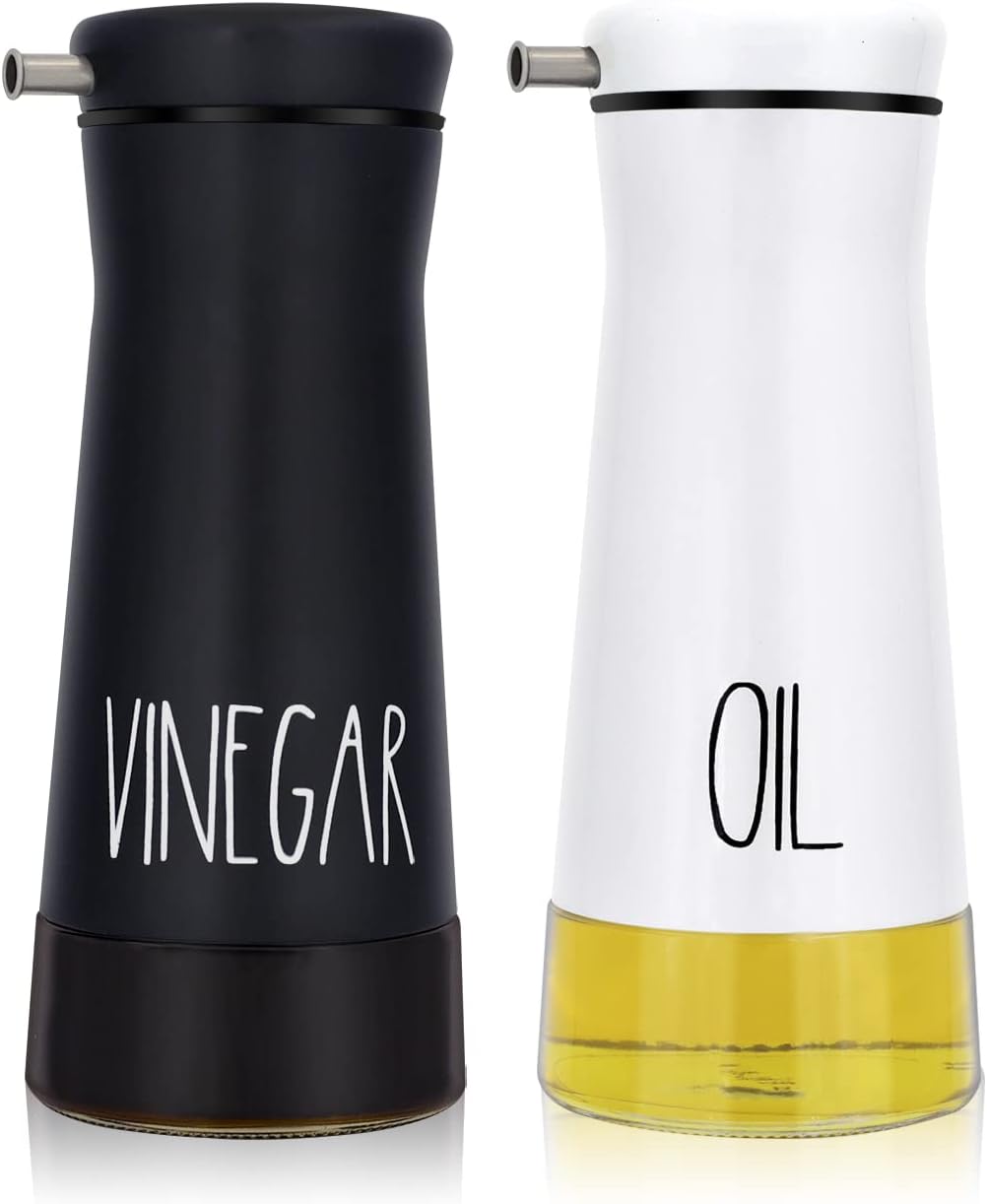 Aelga Black and White Oil And Vinegar Dispenser Set - 2 Pack Glass Oil Dispenser Bottle for Kitchen