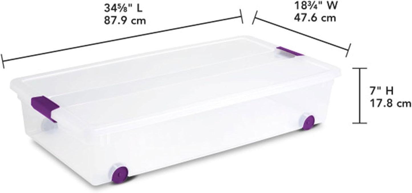 Sterilite 16-Pack 60 Quart ClearView Latch Box, Wheeled Underbed Organizer Bins with Latching Lids