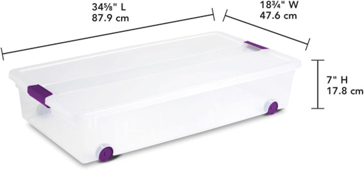 Sterilite 4-Pack 60 Quart ClearView Latch Box, Wheeled Underbed Organizer Bins with Latching Lids