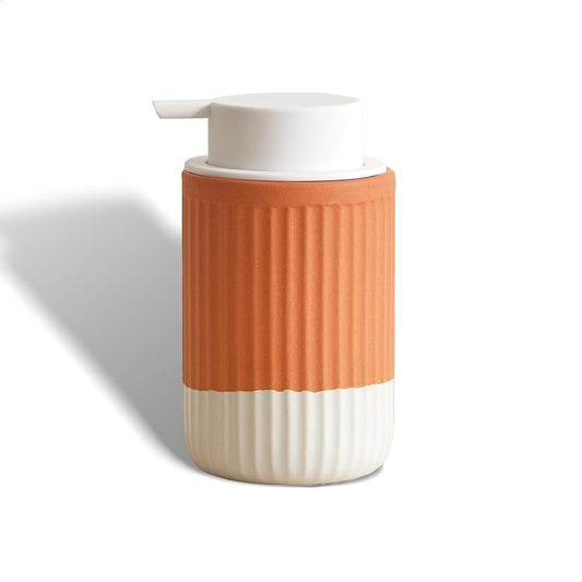 Hand Dipped Terracotta Ceramic Foam Soap Dispenser, 12 oz Rippled Bubble-Up Bottle with White