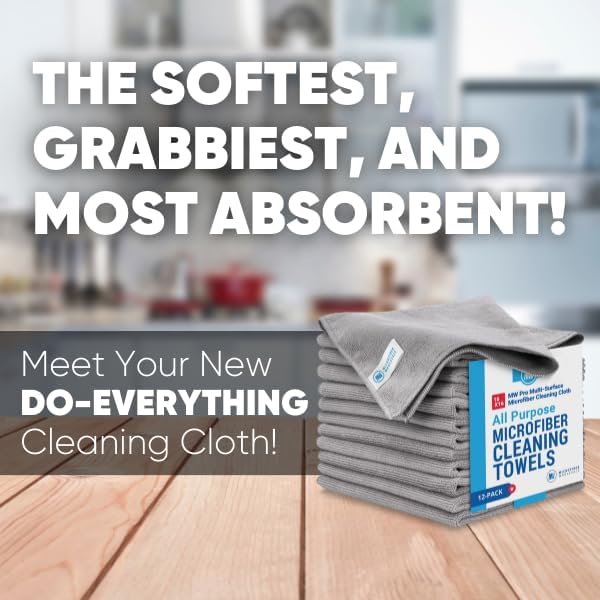 MW Pro Microfiber Cleaning Cloths (12 Pack) | Size 16" x 16"| All Purpose Microfiber Towels