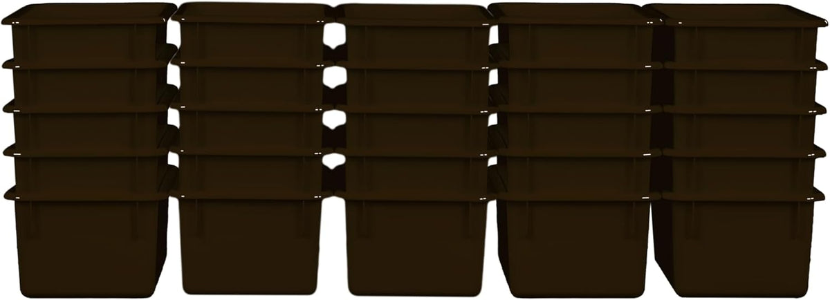 Wood Designs Cubby Storage Bin, Heavy Duty Plastic Containers for Kids Brown Cubby Tray Set of 25