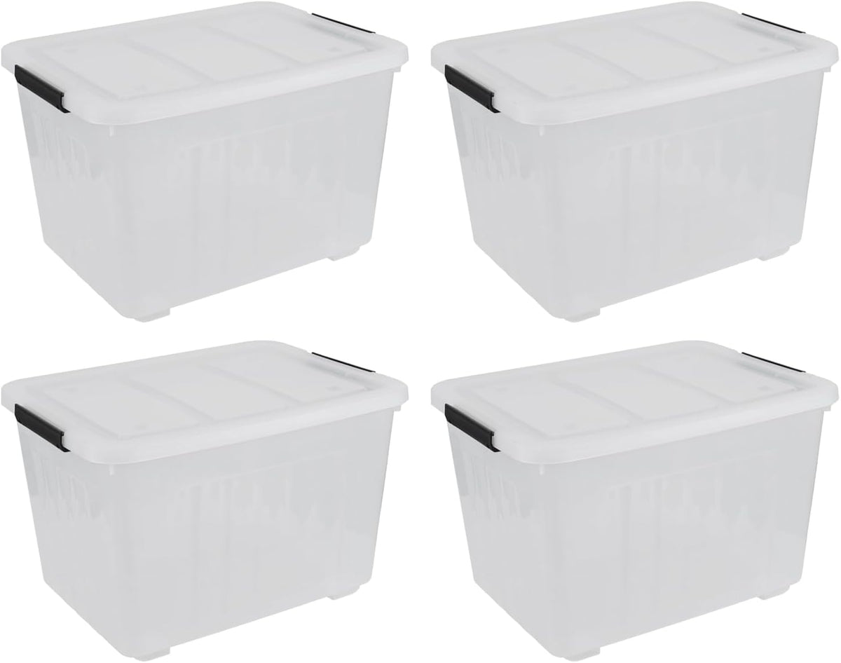 70 Quart Clear Plastic Large Storage Box with Wheels, 4-Pack Plastic Storage Bins with Lids
