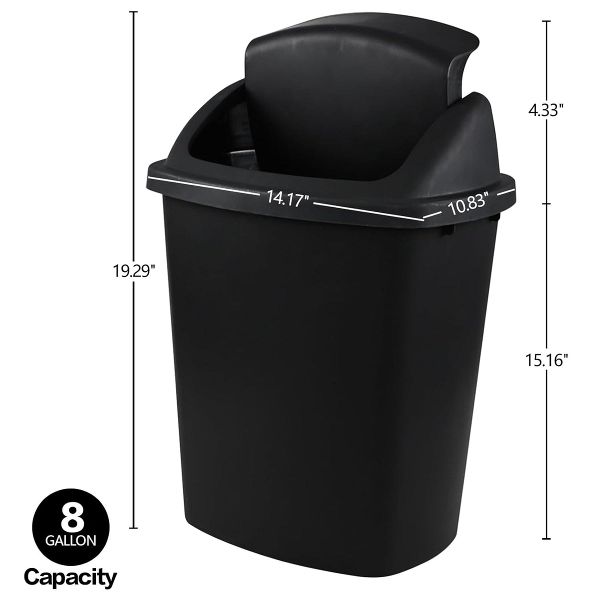 Zopnny 8 Gallon Plastic Swing Top Garag Bin, Lidded Wastebasket Trash Can for Kitchen or Workspace