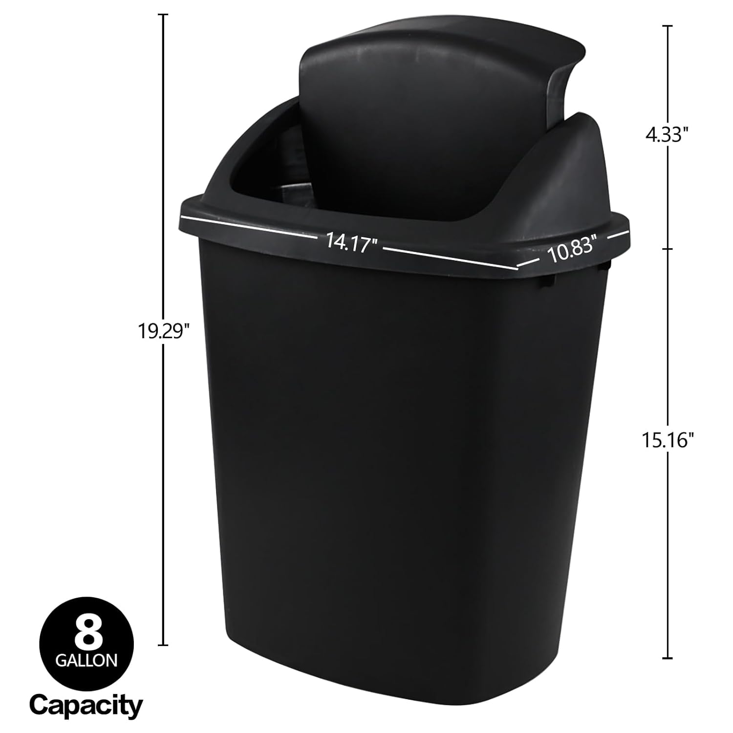 Zopnny 8 Gallon Plastic Swing Top Garag Bin, Lidded Wastebasket Trash Can for Kitchen or Workspace