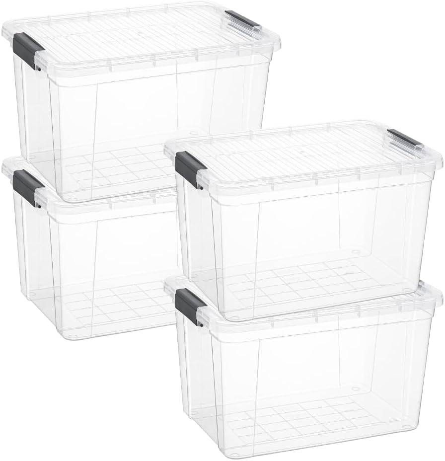 Superio Clear Storage Boxes with Lids, 14.25 Quart Plastic Container Bins for Organizing, Stackable