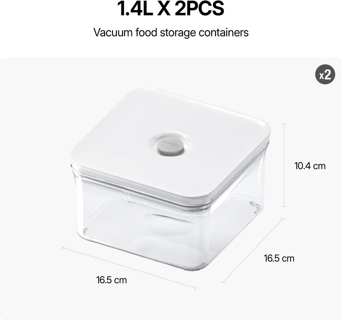 VAKUEN Premium Airtight Food Storage Containers, Square 2PC/Set(1.48qt/1.4Lx2pcs), Smart One-Click