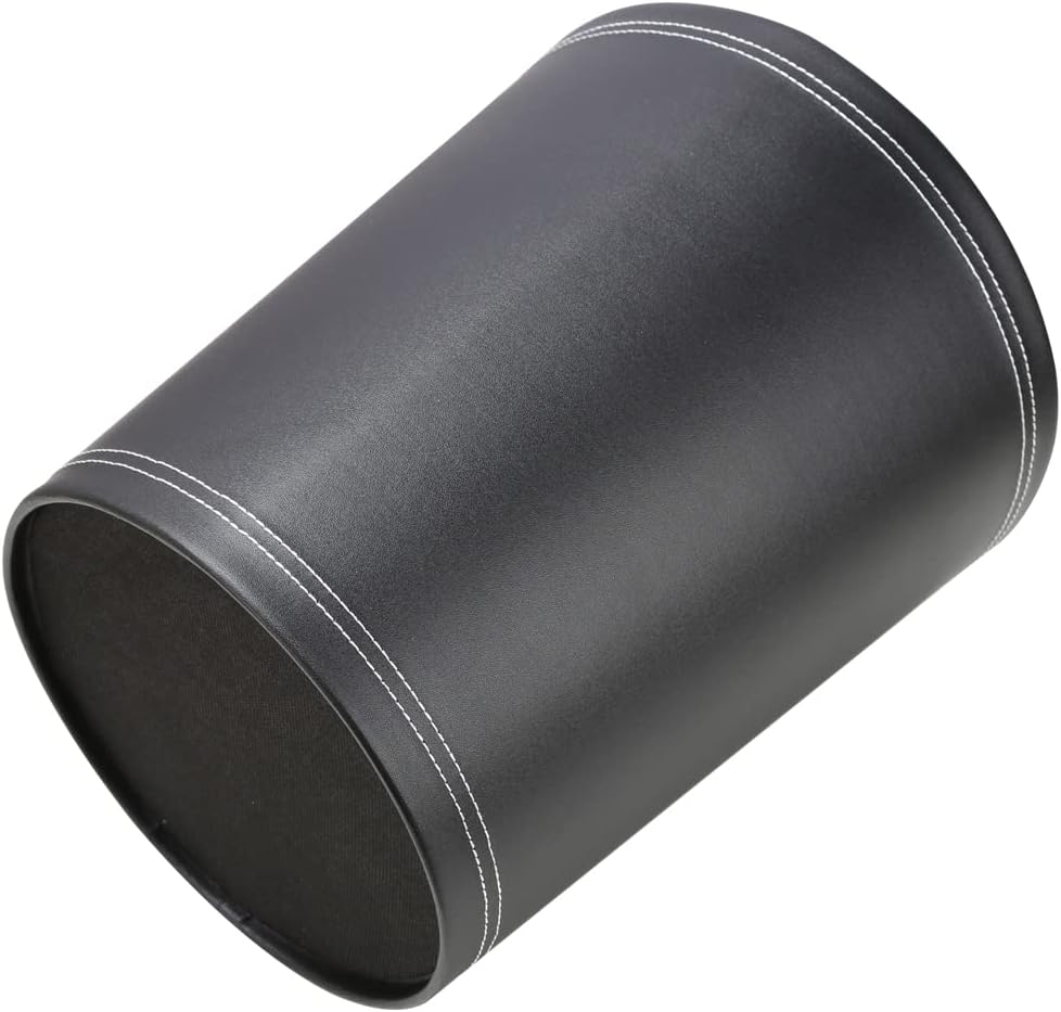 KINGFOM Classic Pu Leather Trash Can Wastebasket, Small Garbage Container Can for Bathrooms, Powder