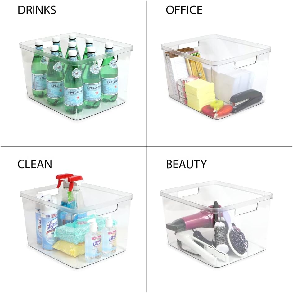 Isaac Jacobs 2-Pack Extra-Large Clear Storage Bins (11.5” L x 14” W x 9” H) w/Cutout Handles