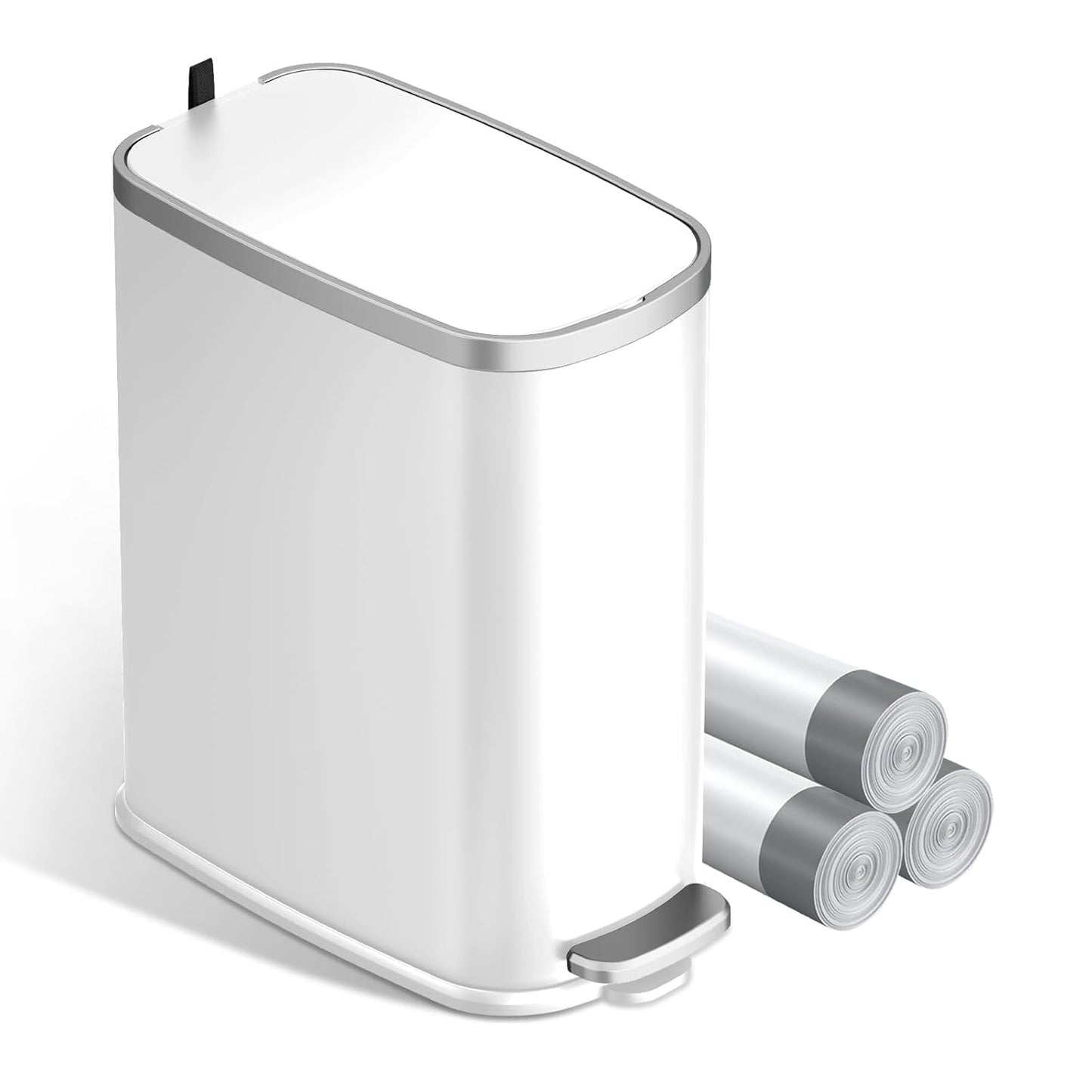 KUK Slim Bathroom Trash Can with Lid Soft Close, Step Pedal, 2.6 Gal/ 10L Stainless Steel Garbage