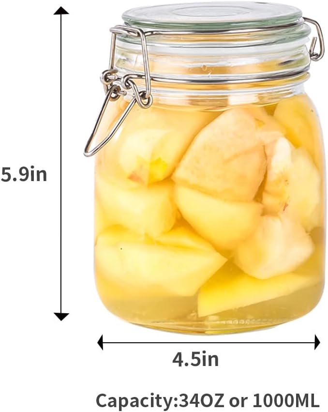 32oz Glass Food Storage Jars with Airtight Clamp Lids,Set of 4 Airtight Glass Canister Square