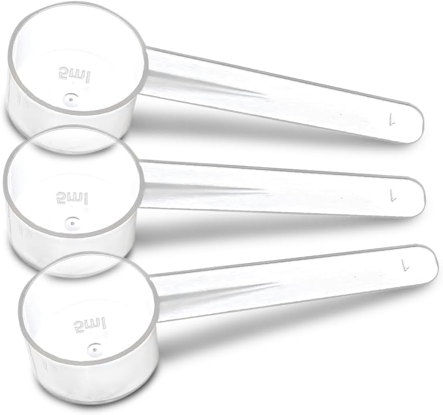 3 Measuring Spoons Set with Short Handle - 1 Teaspoon (5 ML) Clear Plastic Scoops for Creatine