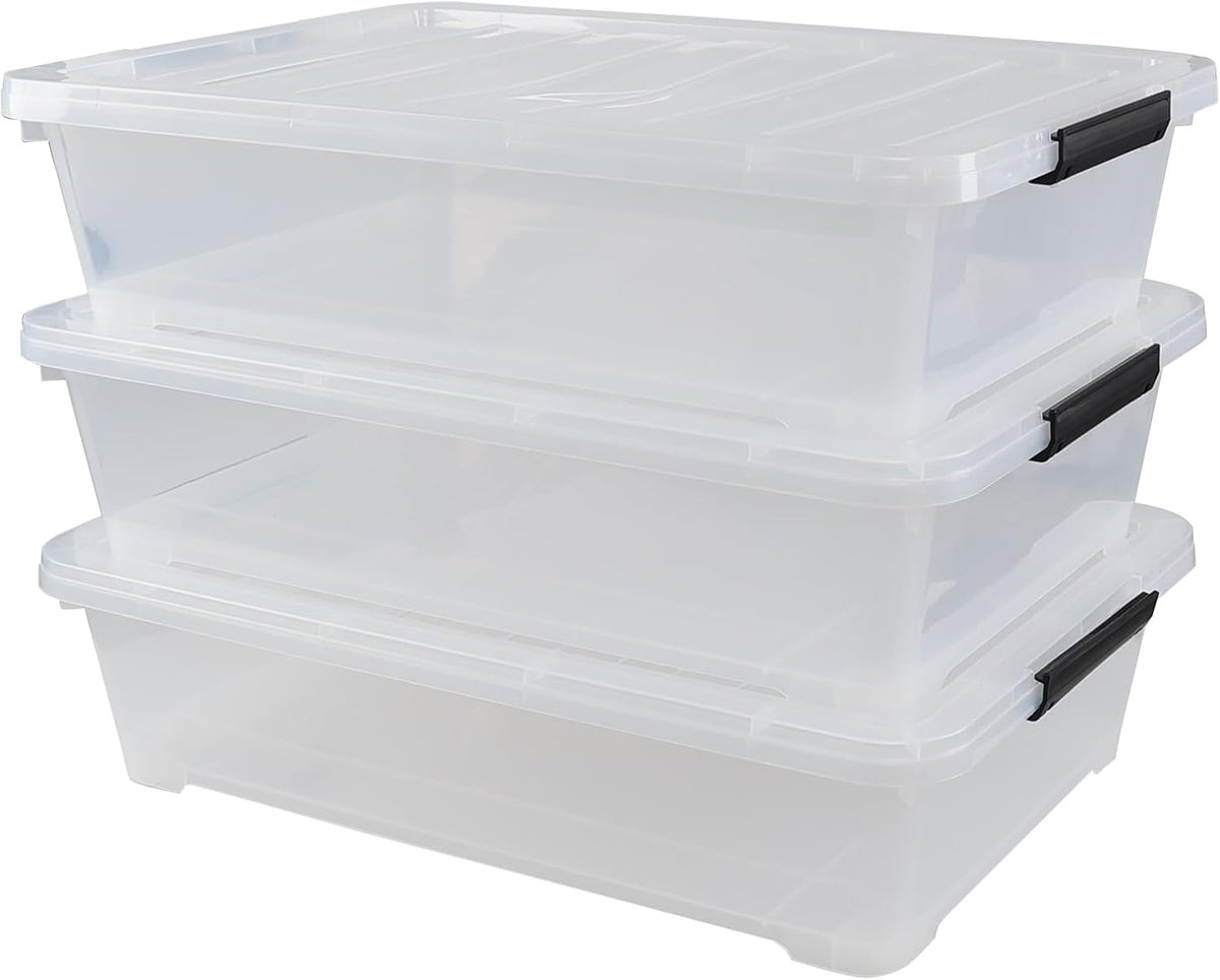3-Pack 50 Quart Under the Bed Low Profile Storage Boxes, Large Under Bed Storage Bin with Easy