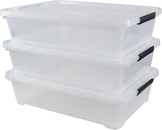 3-Pack 50 Quart Under the Bed Low Profile Storage Boxes, Large Under Bed Storage Bin with Easy