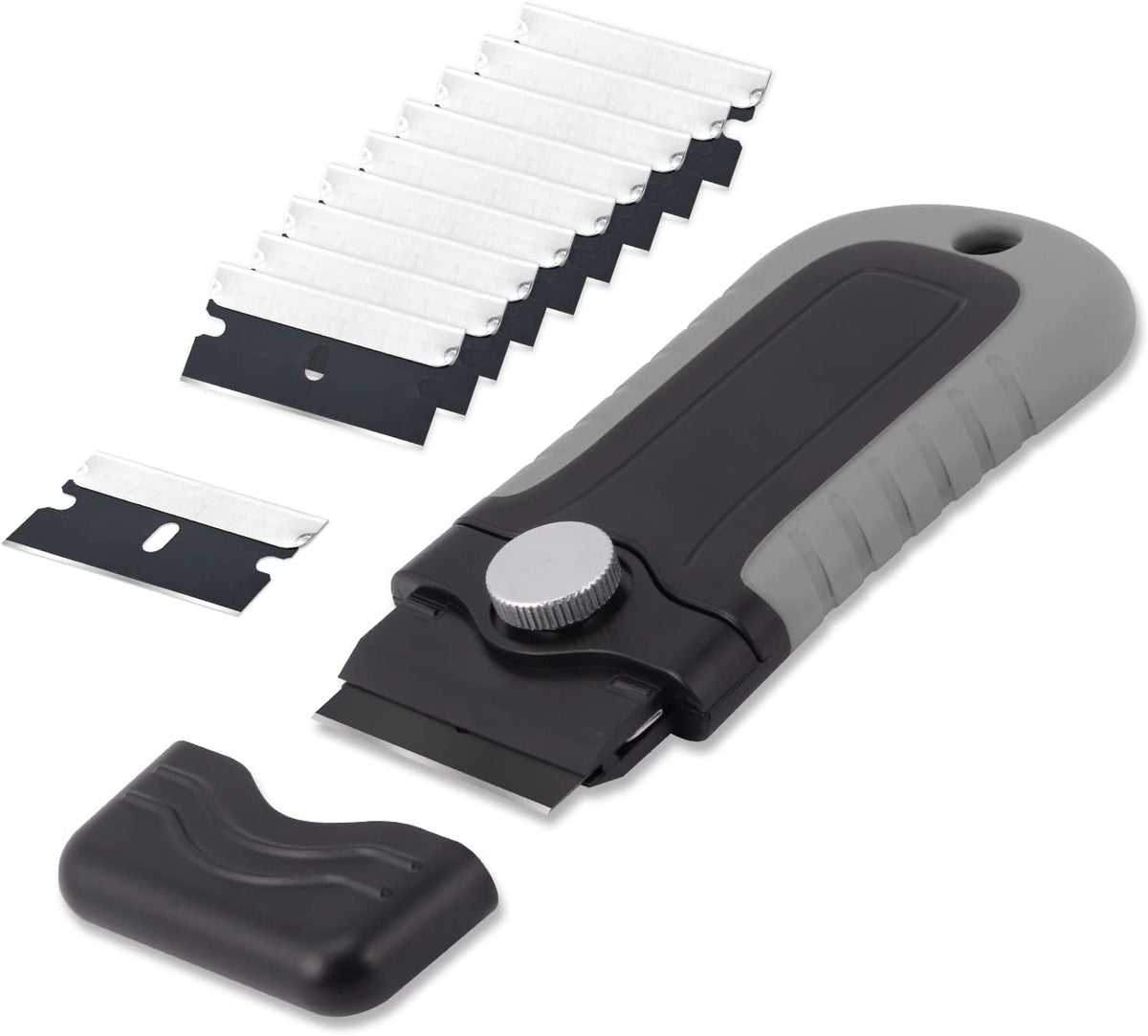 Gomake Locking Razor Blade Scraper with Safety Cap, Glass Cooktop Scraper with 10PCS Black Carbon