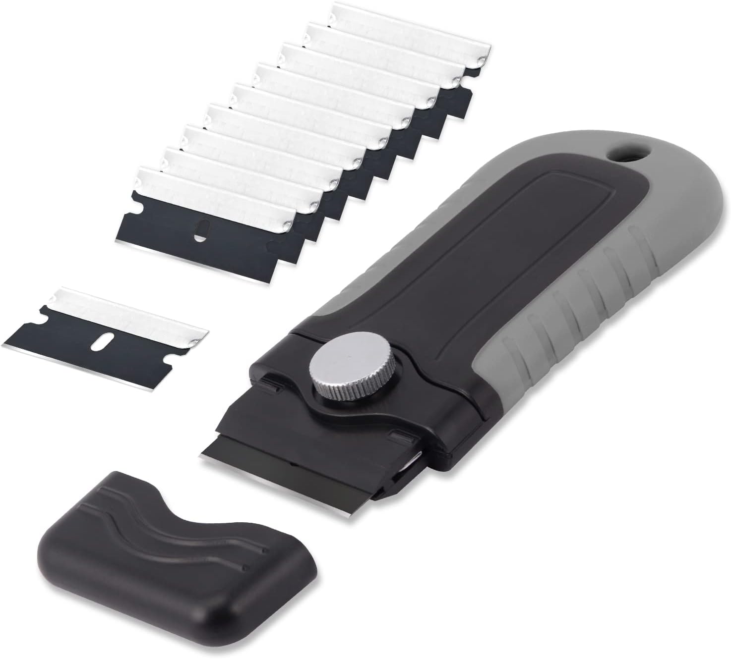 Gomake Locking Razor Blade Scraper with Safety Cap, Glass Cooktop Scraper with 10PCS Black Carbon