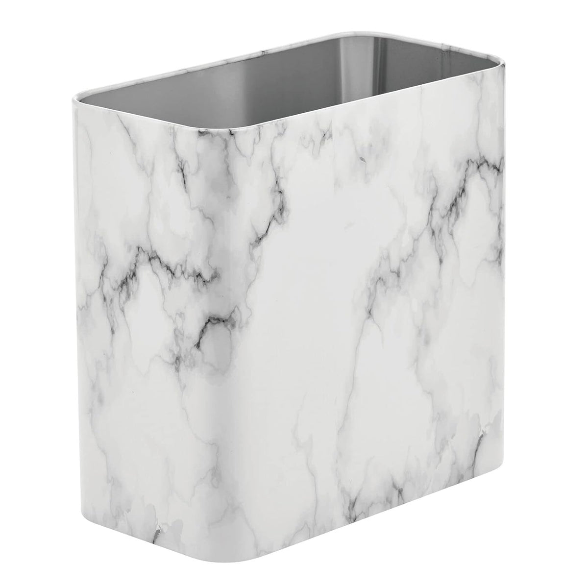 mDesign Metal Wastepaper Bin — Compact Rectangular Bathroom Bin — Rubbish Basket for Home and