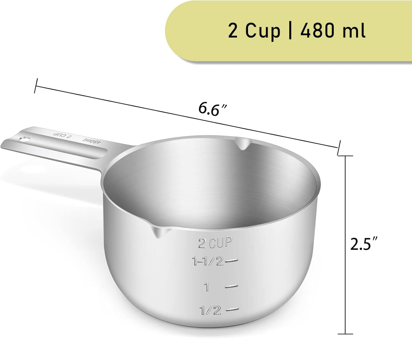 1PCS 2Cup (480ml, 16oz) Single Measuring Cup, Stainless Steel Measure Scoop, Metric and US