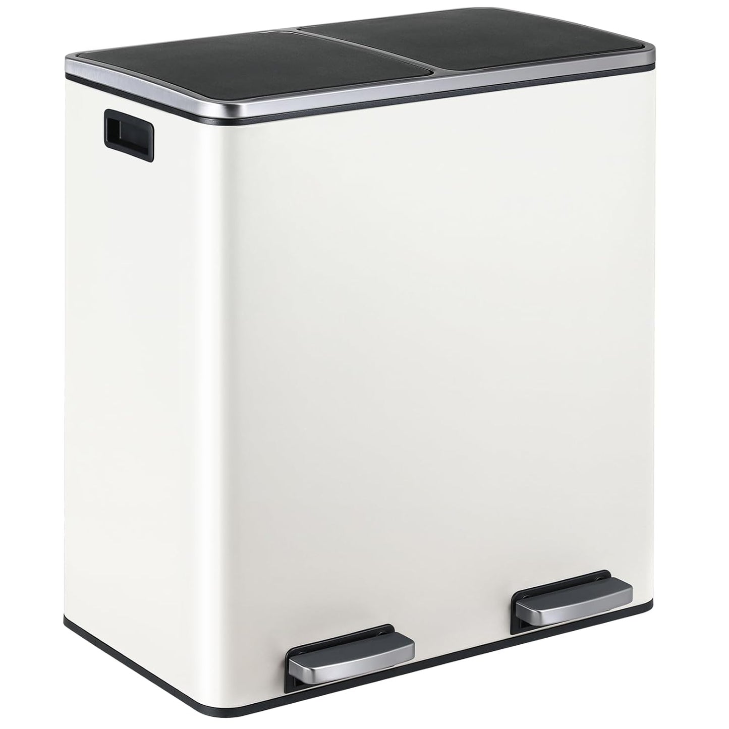 16 Gallon Rectangular Stainless Steel Trash Can, Dual Compartment Garbage Bin with Recycling Combo
