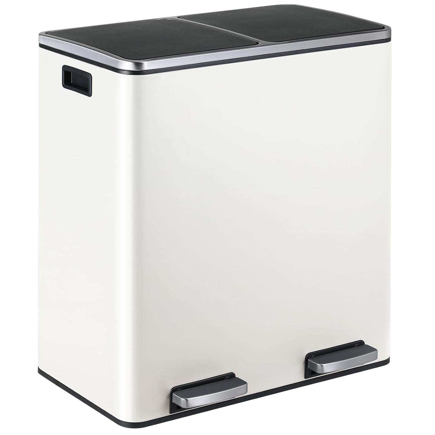 16 Gallon Rectangular Stainless Steel Trash Can, Dual Compartment Garbage Bin with Recycling Combo