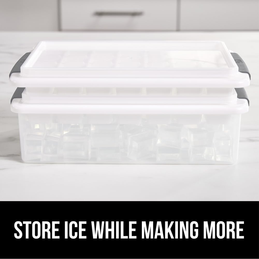 GORILLA GRIP Stackable Ice Cube Tray and Bucket Set for Freezer, Includes 2 Trays with Lid and