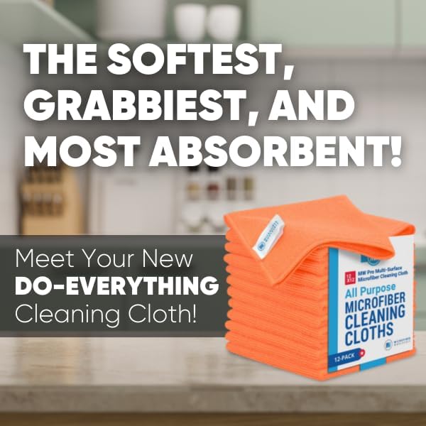 12" x 12" MW Pro Multi-Surface Microfiber Cleaning Cloths | Orange - 12 Pack | Premium Microfiber