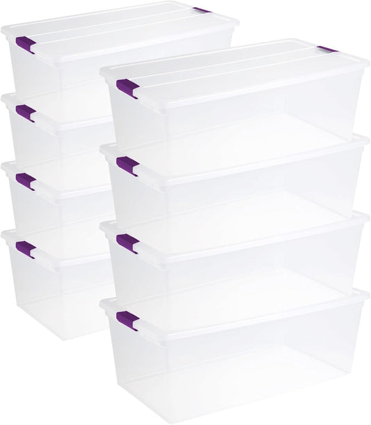 Sterilite 8-Pack 110 Quart ClearView Latch Box, Stackable Organizer Bins with Latching Lids - Clear