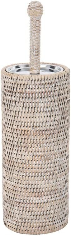 La Jolla Decorative Rattan Toilet Brush Set White Wash Handwoven Toilet Brush and Holder with