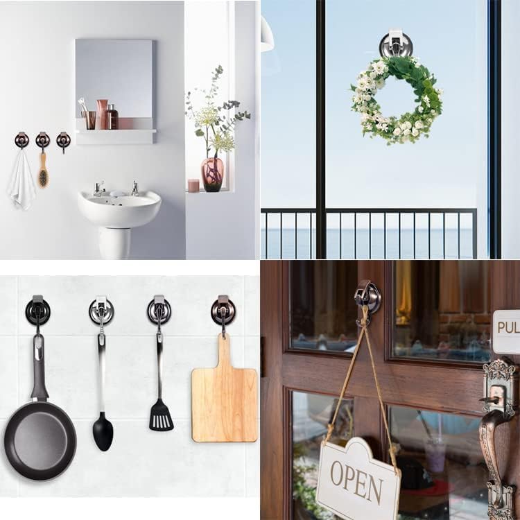 Suction Cup Hooks for Shower, 4 Pack, Bathroom, Kitchen, Glass Door, Mirror, Tile – Loofah, Towel