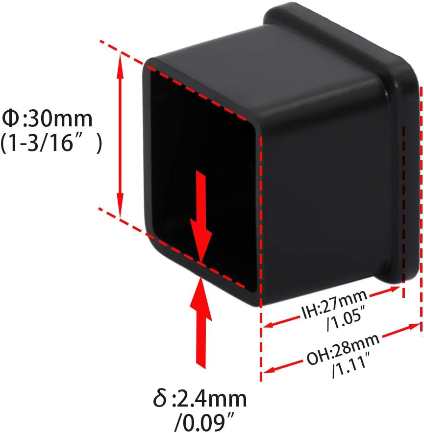 Flyshop 1-3/16" x 1-3/16", 30 mm x 30 mm Flexible PVC Chair Leg Caps Black Anti-Scratch Furniture