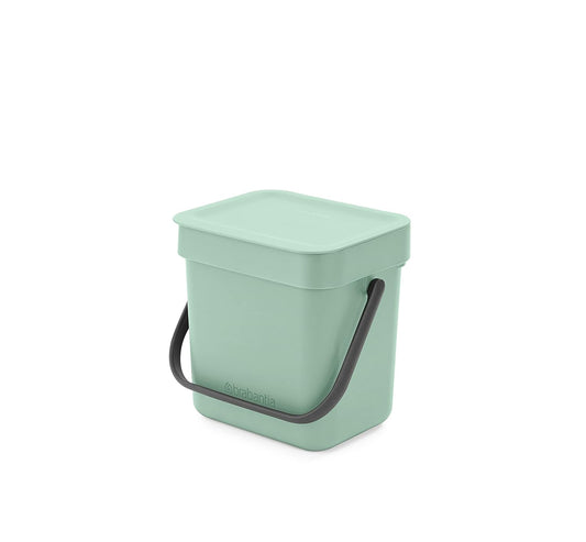 Brabantia Sort & Go Food Trash Can (0.8 Gal/Jade Green) Small Countertop Kitchen Compost Caddy with