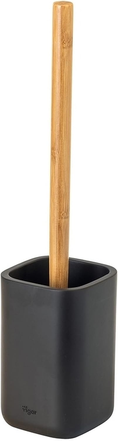 Vigar Zense Toilet Brush and Holder Set, Toilet Bowl Brush with Polyresin Stone Holder, Bathroom