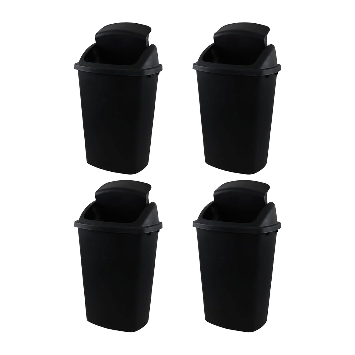 13 Gallon 4-Pack Garbage Cans with Swing Top Lid, Plastic Tall Kitchen Trash Cans, Black