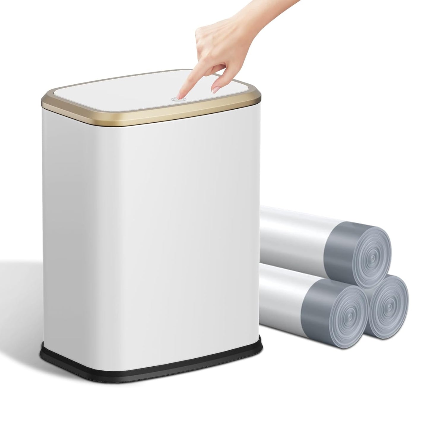 2.1 Gallon Bathroom Trash Can with Lid Press Top, 8 Liter Stainless Steel Garbage Can with Press